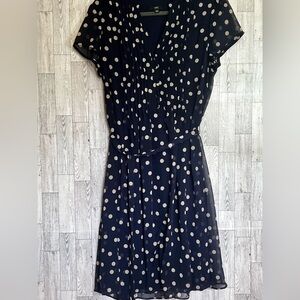 JBS Navy Dress w/ Tan Polka Dots, Belted-Optional / Size‎ 14